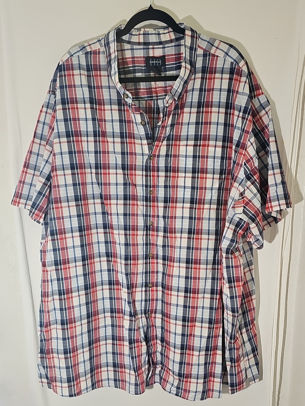 Harbor Bay Red, Blue & White Plaid Short-Sleeve Button-Down Shirt